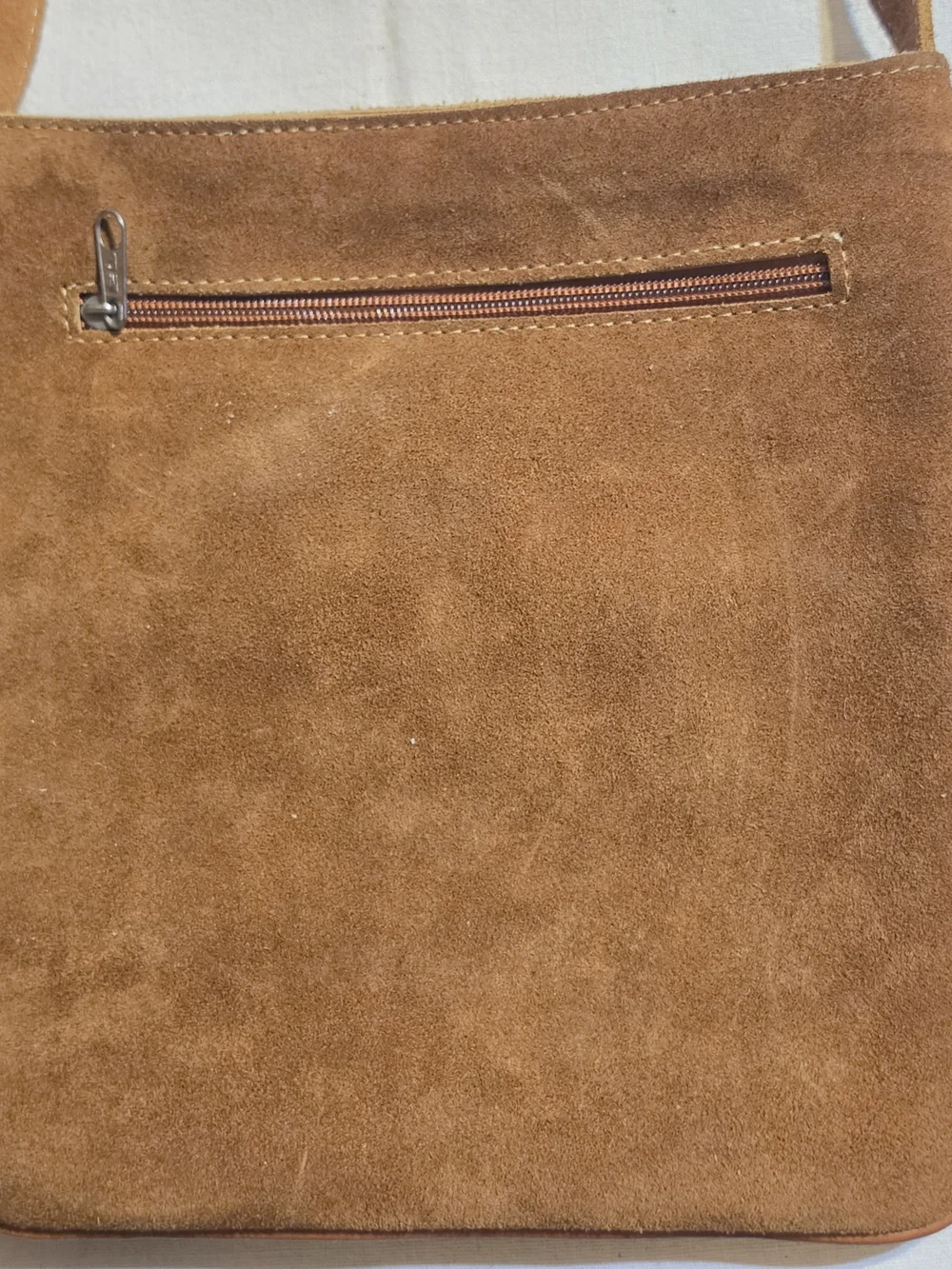 Brown Suede Crossbody Bag with Colorful Floral Embroidery